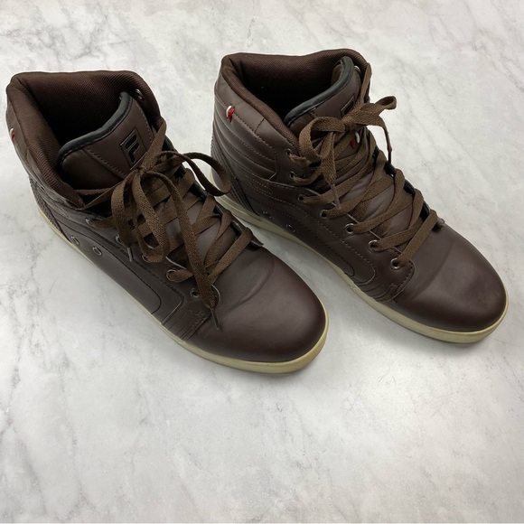 FILA: Men's Brown Leather Lace Up High Tops Sneakers Tennis Shoes Boots Shoes 10 - Picture 1 of 8